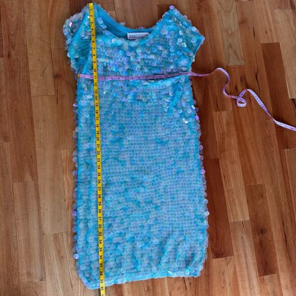 Vintage Norma Kamali dress sequined sequin teal Turquoise mermaid sz L paillete - Picture 13 of 17